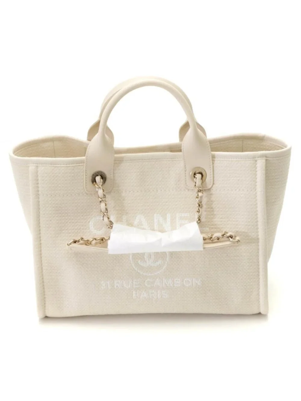 Chanel Deauville Small Shopping Bag White Handbag Canvas